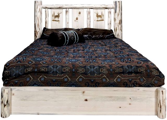 Montana Woodworks® Montana Collection Ready to Finish Queen Platform Storage Bed with Laser Engraved Elk Design-1