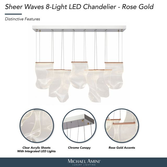 Michael Amini® Sheer Waves Chrome/Rose Gold 8-Light LED Chandelier-3