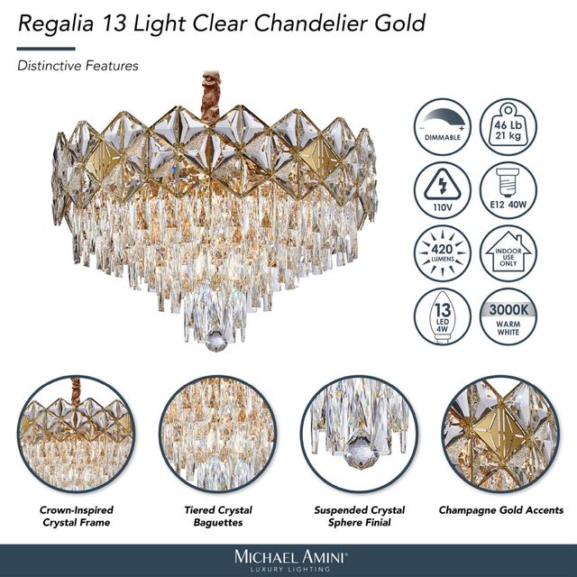 Michael Amini® Regalia Clear/Gold 13-Light Chandelier-3