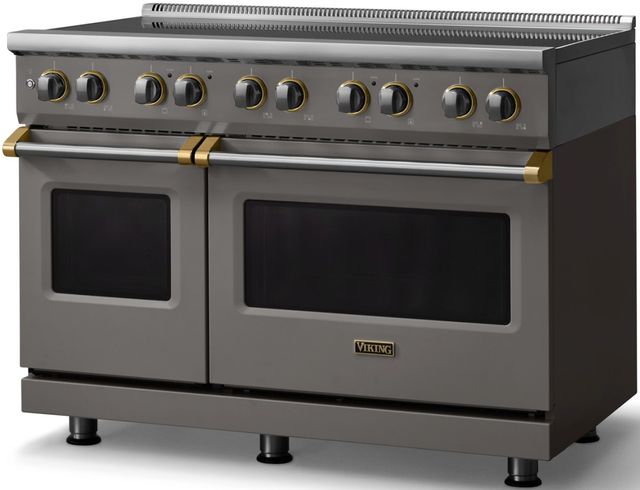 Viking® 5 Series 48" Damascus Gray Pro Style Induction Range with Brushed Brass Trim-2