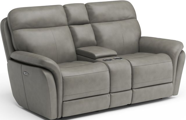 Flexsteel® Zoey Gray Power Reclining Loveseat with Console and Power Headrests-0