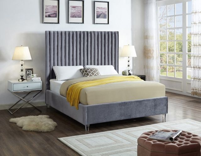 Meridian Furniture Candace Grey Velvet Full Bed-1