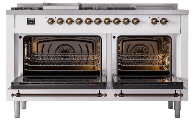 Ilve® Nostalgie II Noblesse 60'' Custom RAL Color Pro Style Dual Fuel Range with Burnished Trim-2