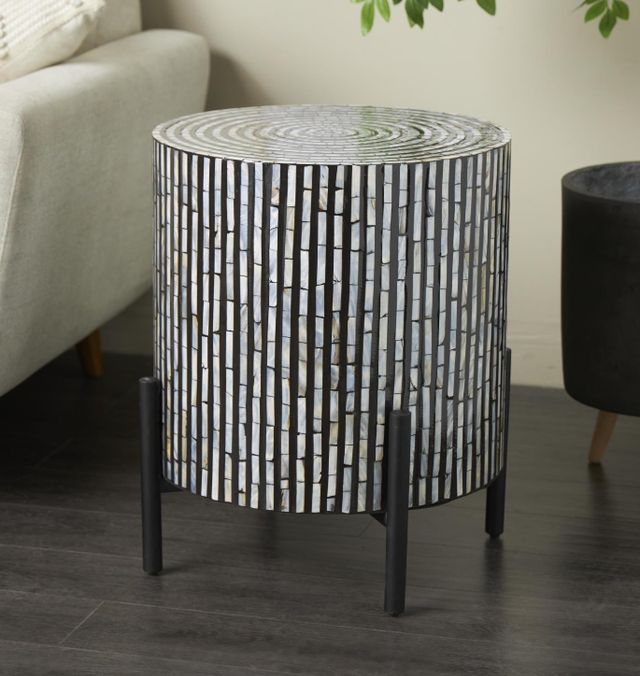Deco Marche Silver Accent Table with Black Base-3