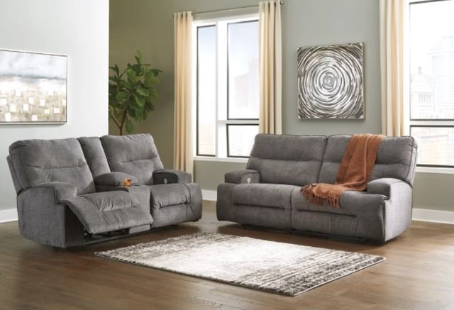 Benchcraft® Coombs 2-Piece Charcoal Living Room Set with Power Reclining Sofa-3