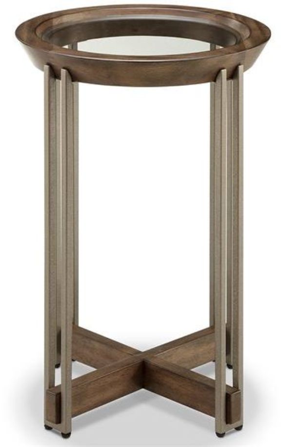 Magnussen Home® Elora Glass Top Round Accent Table with Walnut Frame-3