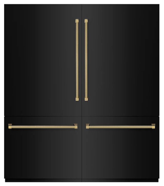 ZLINE Autograph Edition 72"  39.6 Cu. Ft. Black Stainless Steel French Door Built-In Bottom Freezer Refrigerator with Water Dispenser and Ice Maker in Graphite Gray Interior and Polished Gold Helix Handles-0