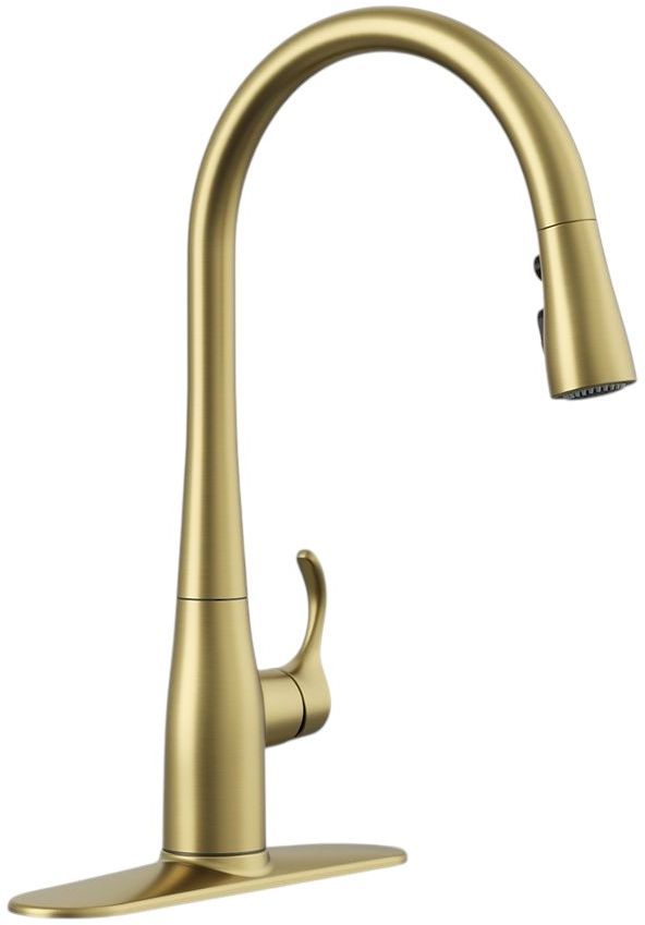 KOHLER® Simplice® Vibrant Brushed Moderne Brass Pull-Down Kitchen Sink Faucet with Three-Function Sprayhead-0