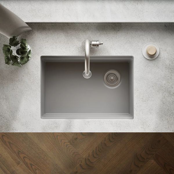 KOHLER® Billings® Matte Gray 27" Undermount Single-Bowl Workstation Kitchen Sink-2
