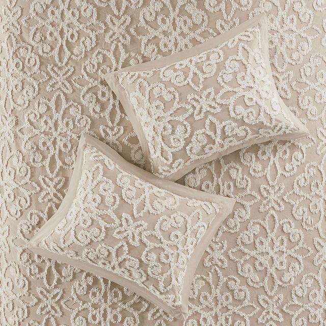 Olliix by Madison Park Sabrina 3 Piece Taupe Full/Queen Tufted Cotton Chenille Bedspread Set-2