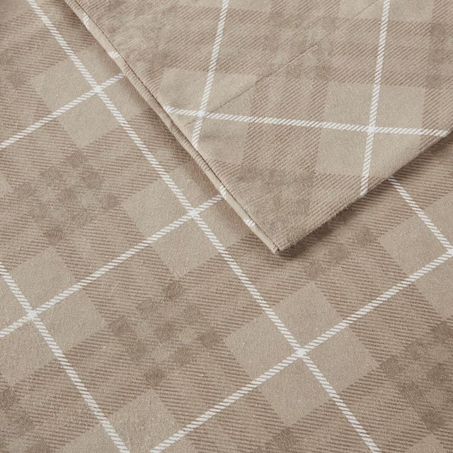 Olliix by True North by Sleep Philosophy Tan Plaid King Cozy Flannel 100% Cotton Flannel Printed Sheet Set-1