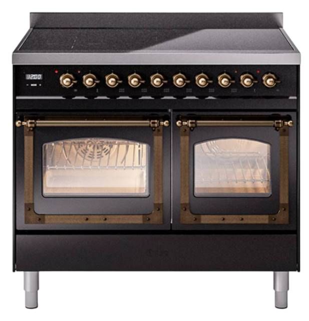 Ilve® Nostalgie II Noblesse 40'' Glossy Black Pro Style Induction Range with Burnished Trim-0