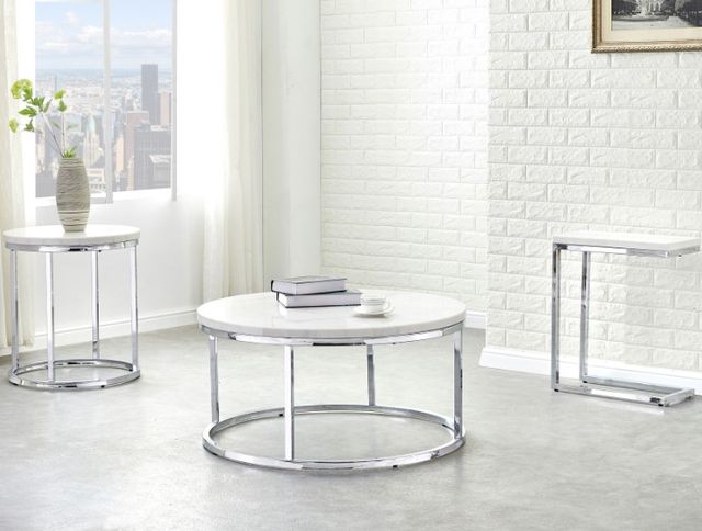 Steve Silver Co. Echo 3-Piece White Occasional Table Set with Chrome Base-1