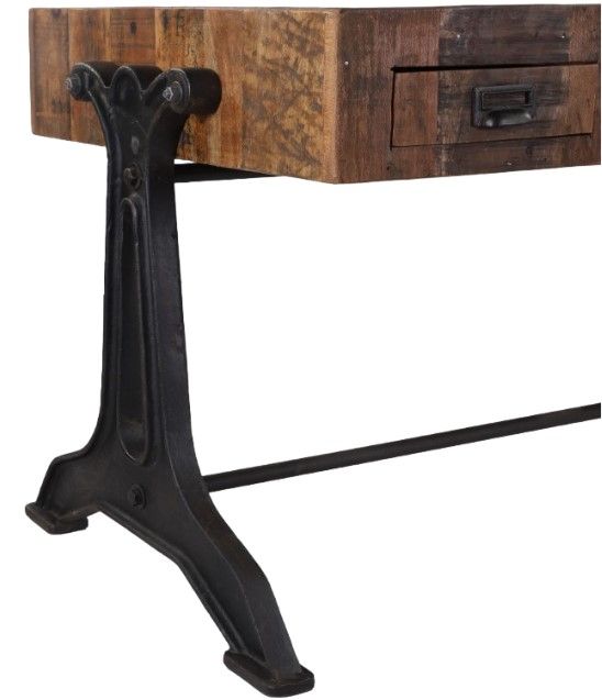 Home Trends & Design Bowery Antique Natural/Medium Brown Office Desk with Matte Black Base-3