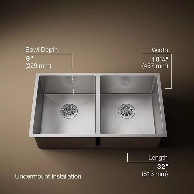 KOHLER® Strive® Stainless Steel 32" Undermount Double-Bowl Kitchen Sink with Accessories-2