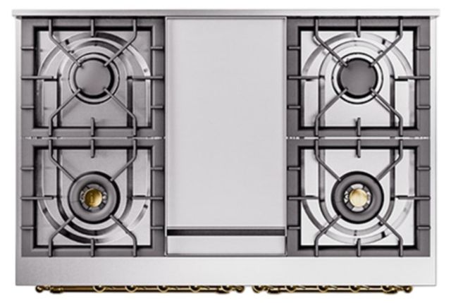 Ilve® Nostalgie II Noblesse 40'' White Pro Style Dual Fuel Range with Brass Trim-2