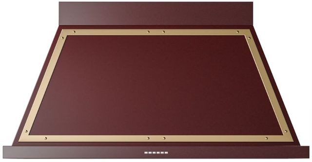 Ilve® Nostalgie II Noblesse 48" Burgundy Wall Mounted Range Hood with Brass Trim-0