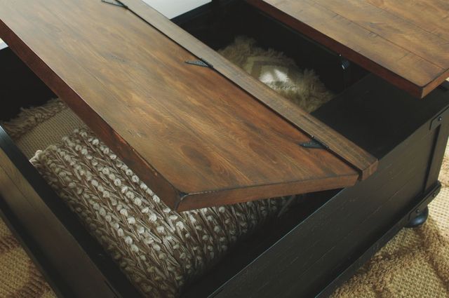 Signature Design by Ashley® Valebeck Light Brown Square Lift Top Coffee Table with Rustic Black Base-4
