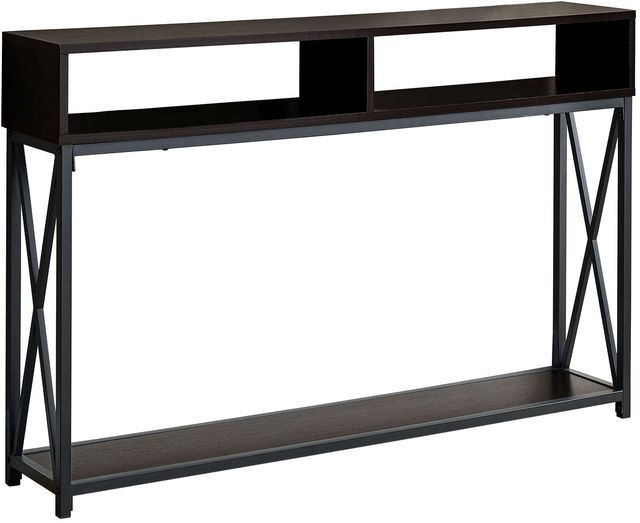 Monarch Specialties Inc. Espresso 48"L Open Shelve Hall Console Table with Black Metal Frame -0