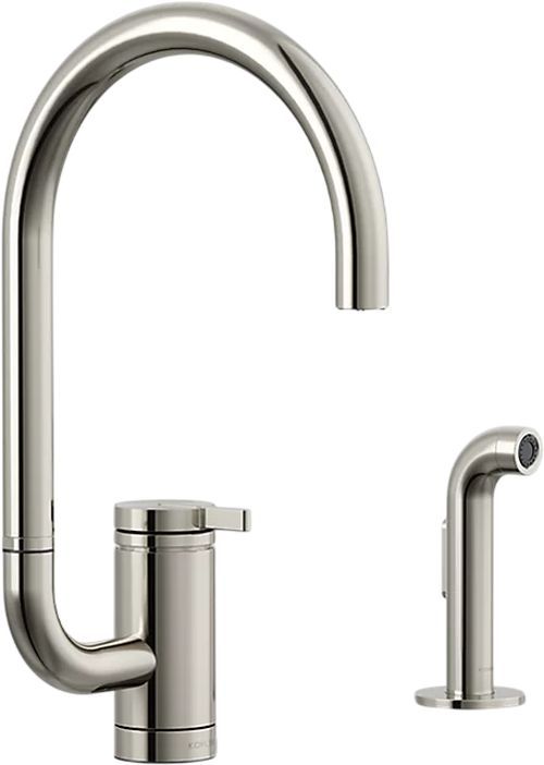 KOHLER® Components® Vibrant Polished Nickel Single-Handle Kitchen Sink Faucet with 2-Function Extended-Reach Spout and Side Sprayer-0
