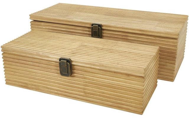 Deco Marche 2-Piece Light Brown Carved Linear Decorative Box Set-2
