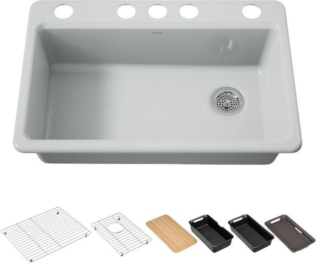 KOHLER® Riverby® Ice Gray 33" Undermount Single-Bowl Workstation Kitchen Sink with Accessories-0