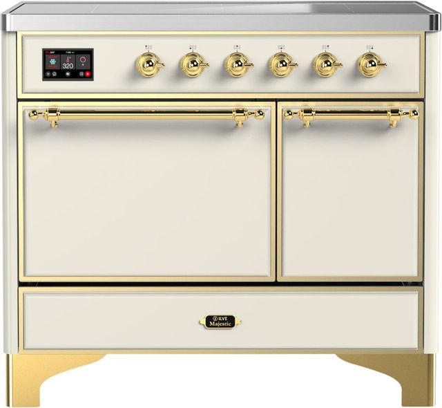Ilve® Majestic III 40" Antique White Pro Style Induction Range with Solid Door and Brass Trim-0
