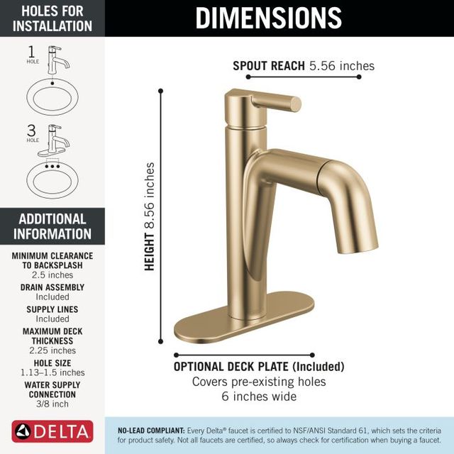 Delta Nicoli® Champagne Bronze Single Handle Pull-Down Bathroom Faucet-4