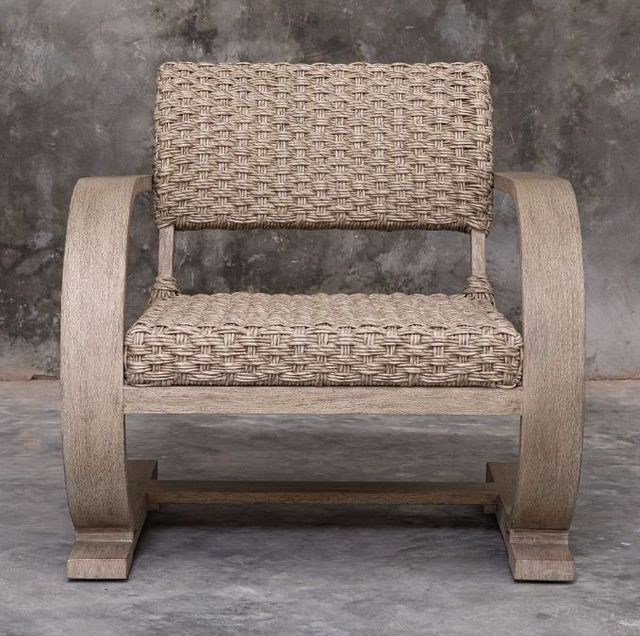 Uttermost® Rehema Cerused Wheat Wicker/Wooden Outdoor Lounge Chair-2