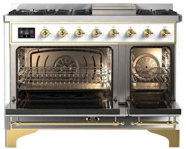 Ilve® Majestic III 48" Custom Pro Style Dual Fuel Natural Gas Range with Griddle and Brass Trim-1