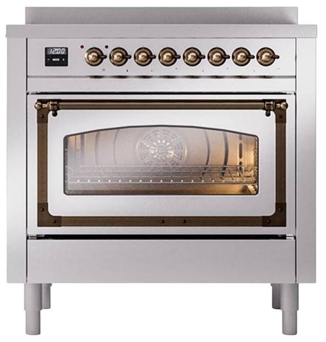 Ilve® Nostalgie II Noblesse 36'' Stainless Steel Pro Style Induction Range with Burnished Trim-1