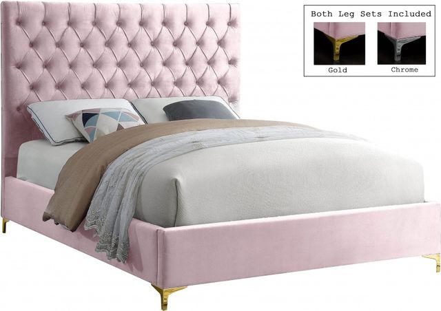 Meridian Furniture Cruz Pink Velvet King Bed-0