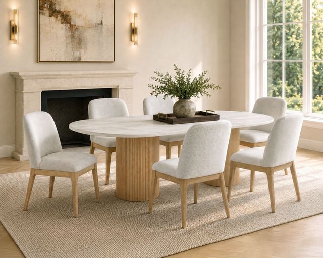 Elements International Sylvie 7-Piece Natural/White Oval Dining Set-1