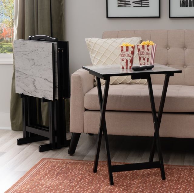 Linon Talia White4-Piece Tray Table Set with Black Base-1