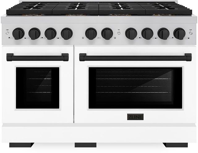 ZLINE Paramount Autograph Edition 48" Stainless Steel Pro Style Gas Range with White Matte Door and Matte Black Accents-0