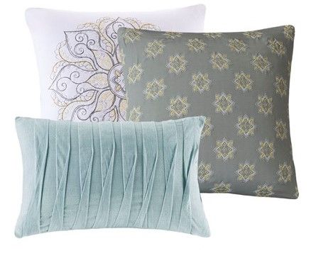 Olliix by Madison Park Lucinda 7 Piece Seafoam California King Reversible Cotton Sateen Comforter Set-1