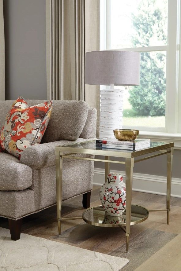 Hammary® Galerie Glass Top Rectangular End Table with Champagne Frame-1