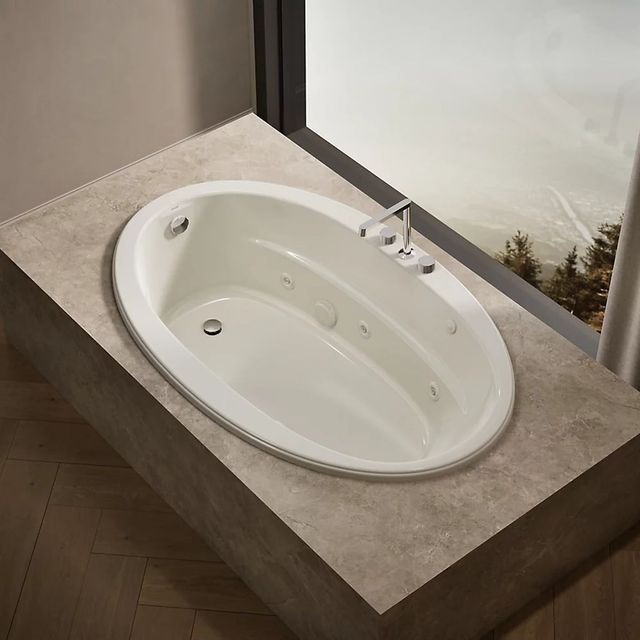 KOHLER® Sunward® Biscuit 66" x 42" Drop-in Whirlpool Bath with Bask® Heated Surface-1