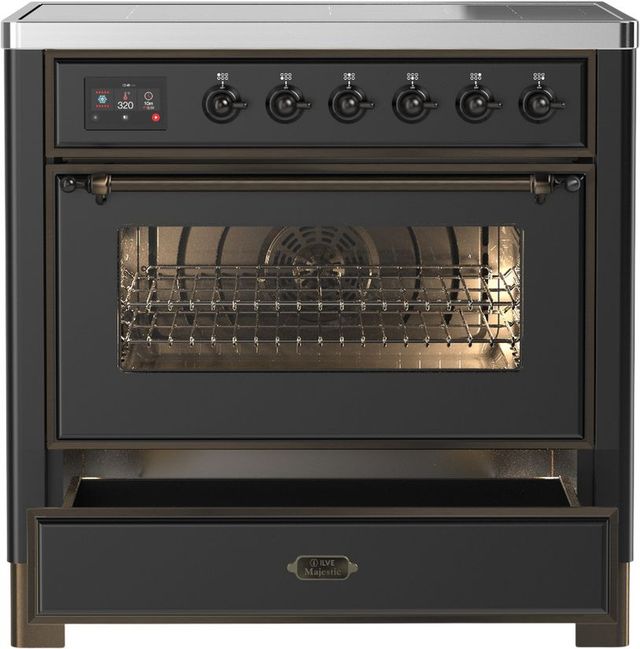 Ilve® Majestic III 36" Graphite Matte Pro Style Induction Range with Triple Glass Door and Burnished Trim-2