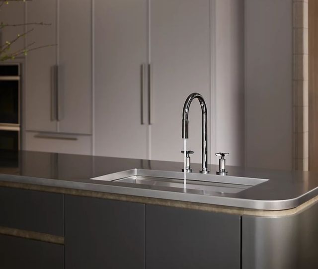 KOHLER® Billet® Vibrant Stainless Touchless Kitchen Sink Faucet with 2-Function Sprayhead and Cross Handles-3