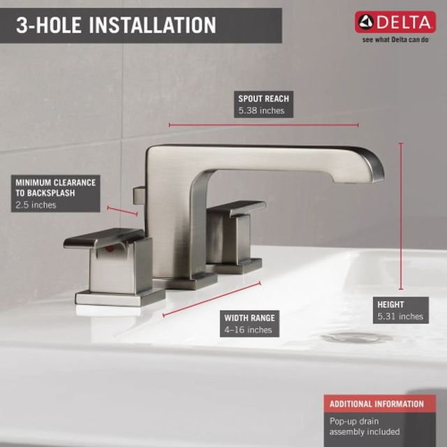 Delta Ara® Stainless 2-Handle Widespread Bathroom Faucet with Drain-2