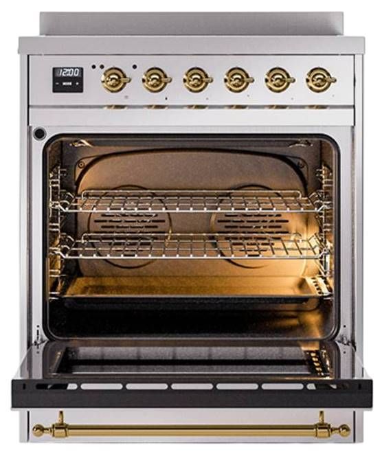 Ilve® Nostalgie II Noblesse 30'' Stainless Steel Pro Style Induction Range with Brass Trim-2