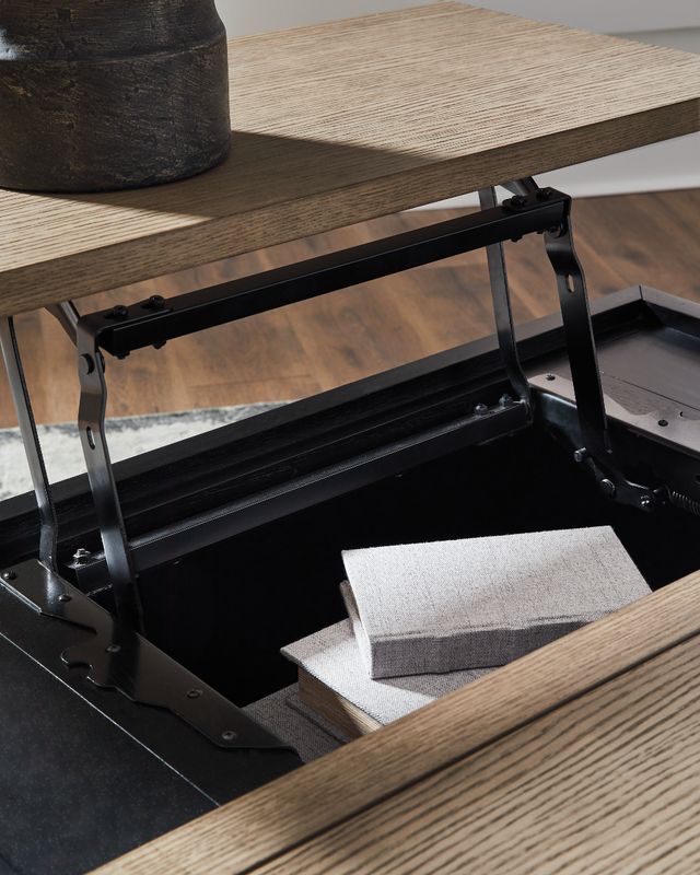 Signature Design by Ashley® Rylandyn Light Brown Lift Top Cocktail Table with Black Base-3