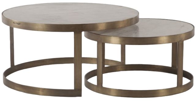 Home Trends & Design Michaelangelo White Top Nesting Coffee Table with Antique Bronze Base-0