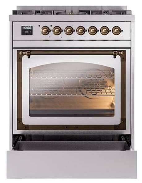 Ilve® Nostalgie II Noblesse 30" Stainless Steel Pro Style Dual Fuel Range with Burnished Trim-3