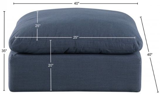 Meridian Furniture Comfy Navy Linen Textured Ottoman-2