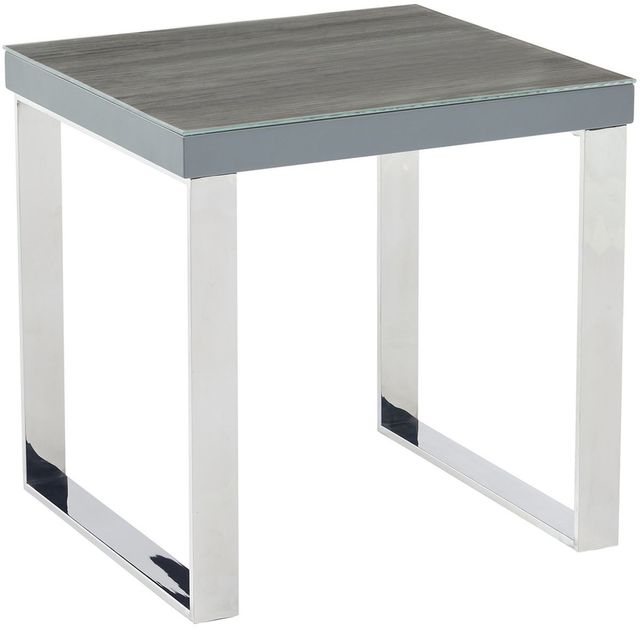 Mazin Furniture Silas Matte Gray End Table with Chrome Base -0
