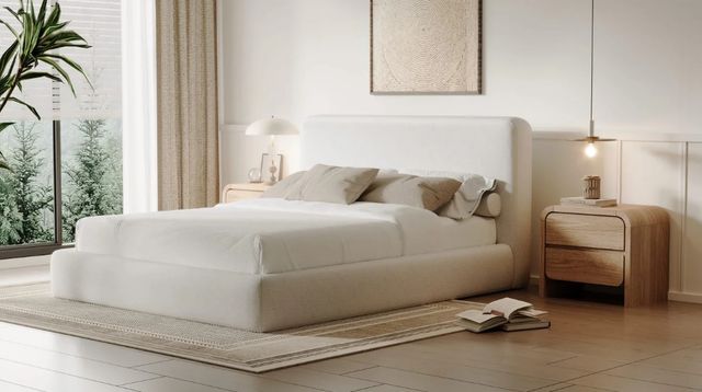Modus Furniture Elora Whitewashed King Upholstered Platform Bed-1