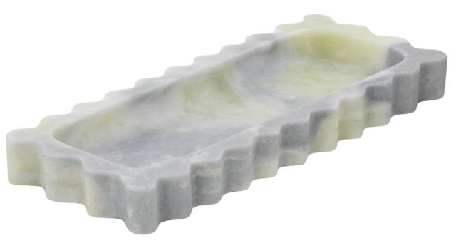 Deco Marche Green Marble Living Room Decor Tray with Gray Swirl Pattern and Wavy Edges-3