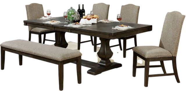 Furniture of America® Faulk 6-Piece Espresso Dining Table Set with Warm Gray Side Chair-0